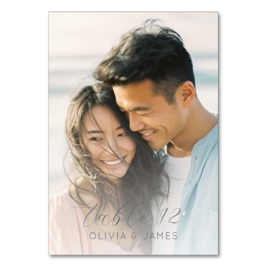 Romantic Blue Minimalist Photo Tischnummer (Rückseite)