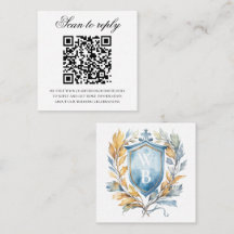 Romantic Blue Monogram Crest Wedding QR Code