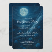 Romantic Blue Moonlit Beach Engagement Party Einladung (Vorne/Hinten)