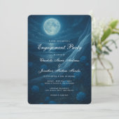 Romantic Blue Moonlit Beach Engagement Party Einladung (Stehend Vorderseite)