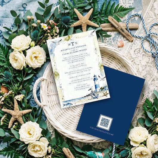 Romantic Blue Nautical Lighthouse Coastal Wedding Einladung