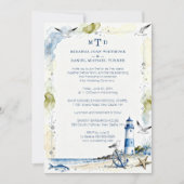 Romantic Blue Nautical Lighthouse Coastal Wedding Einladung (Vorderseite)