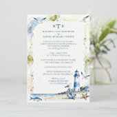 Romantic Blue Nautical Lighthouse Coastal Wedding Einladung (Stehend Vorderseite)