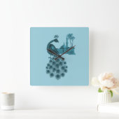 Romantic Blue Peacock Quadratische Wanduhr (Zuhause)