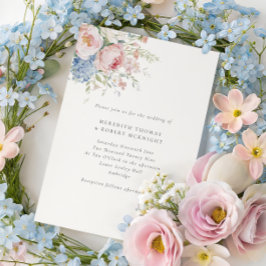 Romantic Blue & Pink Pastel Floral Wedding Einladung