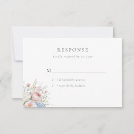 Romantic Blue & Pink Pastel Floral Wedding RSVP Karte