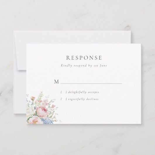 Romantic Blue & Pink Pastel Floral Wedding RSVP Karte (Vorderseite)