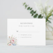 Romantic Blue & Pink Pastel Floral Wedding RSVP Karte (Stehend Vorderseite)