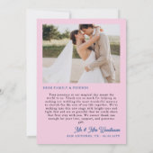 Romantic Blue Pink Rose Illustration Photo Wedding Dankeskarte (Rückseite)