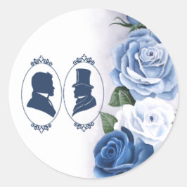 Romantic Blue Regency Gay Botanical Silhouette  Runder Aufkleber