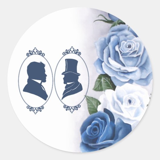 Romantic Blue Regency Gay Botanical Silhouette  Runder Aufkleber (Vorderseite)