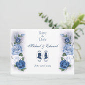 Romantic Blue Regency Gay Botanical Silhouette  Save The Date (Stehend Vorderseite)