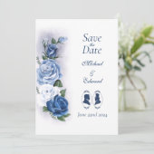 Romantic Blue Regency Gay Botanical Silhouette  Save The Date (Stehend Vorderseite)