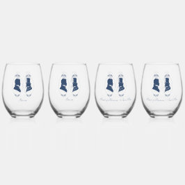 Romantic Blue Regency Gay Botanical Silhouette  Weinglas Ohne Stiel