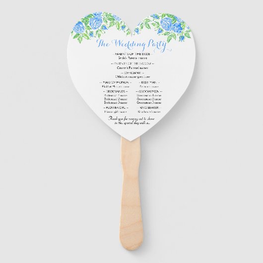 Romantic Blue Rose Blumenherz Hochzeitsprogramm Fächer (Rückseite)