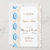 Romantic Blue Rose Gold Swirl Save The Date (Vorderseite)