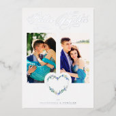 Romantic Blue Shades Real Silver Floral Herz Folieneinladung (Vorderseite)