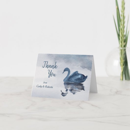 Romantic Blue Swan Wedding Dankeskarte (Vorderseite)