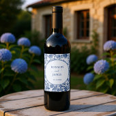 Romantic Blue Toile Wedding Weinetikett