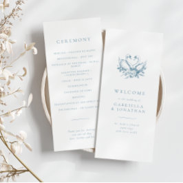 Romantic Blue Vintage Swans Wedding Program Programm