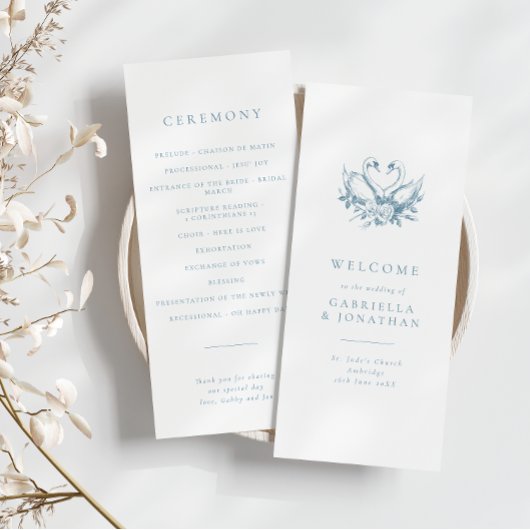 Romantic Blue Vintage Swans Wedding Program Programm