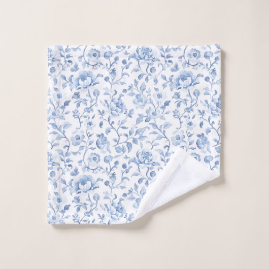 Romantic Blue White Floral  Badhandtuch Set (Waschlappen)