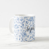 Romantic Blue White Floral Bridal Shower Kaffeetasse (Vorderseite Links)