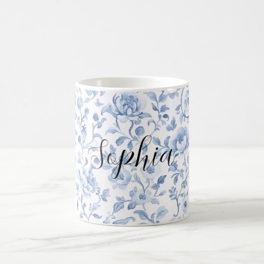 Romantic Blue White Floral Bridal Shower Kaffeetasse (Mittel)