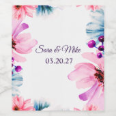 Romantic Blush & Blue floral Wedding Invitation Weinetikett (Einzelnes Label)