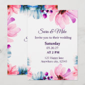 Romantic Blush & Blue Wedding Invitation Einladung (Vorne/Hinten)