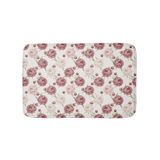 Romantic Blush & Burgundy Peony Floral Pattern Badematte (Vorderseite)