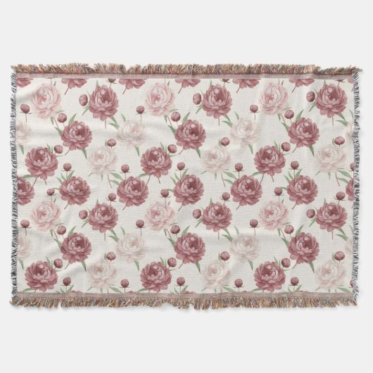 Romantic Blush & Burgundy Peony Floral Pattern Decke (Vorderseite)