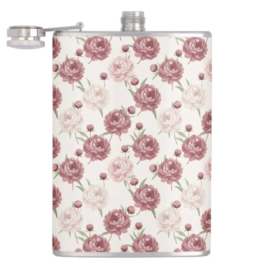 Romantic Blush & Burgundy Peony Floral Pattern Flachmann (Geöffnet)