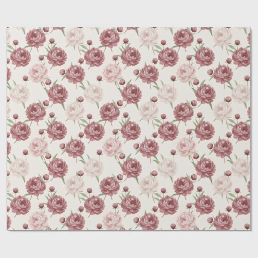 Romantic Blush & Burgundy Peony Floral Pattern Geschenkpapier (Flach)