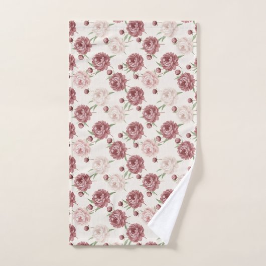 Romantic Blush & Burgundy Peony Floral Pattern Handtuch (Handtuch)
