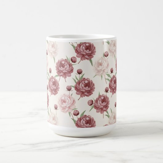 Romantic Blush & Burgundy Peony Floral Pattern Kaffeetasse (Mittel)