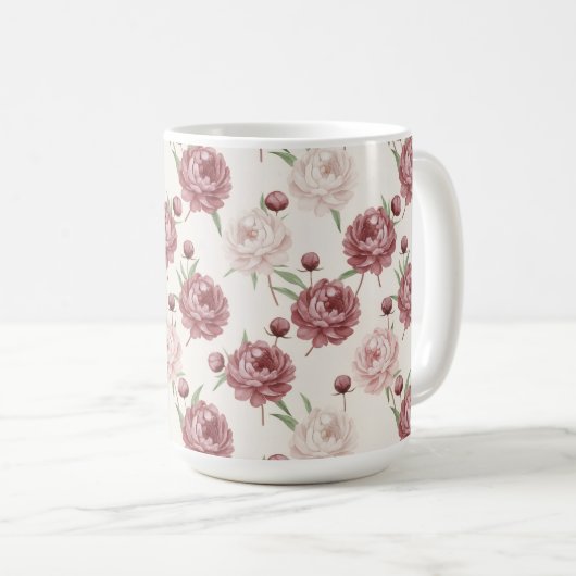 Romantic Blush & Burgundy Peony Floral Pattern Kaffeetasse (VorderseiteRechts)