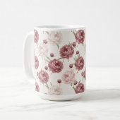 Romantic Blush & Burgundy Peony Floral Pattern Kaffeetasse (Vorderseite Links)