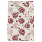 Romantic Blush & Burgundy Peony Floral Pattern Mittlere Geschenktüte (Vorderseite)