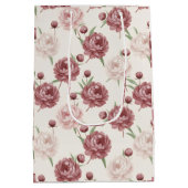 Romantic Blush & Burgundy Peony Floral Pattern Mittlere Geschenktüte (Rückseite)