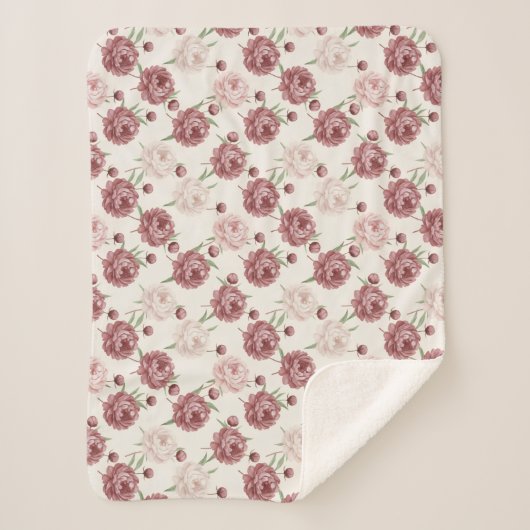 Romantic Blush & Burgundy Peony Floral Pattern Sherpadecke (Vorderseite)