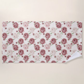 Romantic Blush & Burgundy Peony Floral Pattern Strandtuch