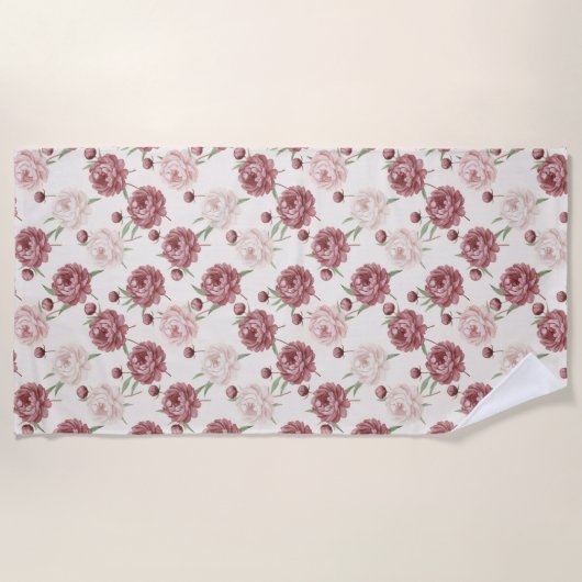 Romantic Blush & Burgundy Peony Floral Pattern Strandtuch (Vorderseite)