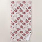 Romantic Blush & Burgundy Peony Floral Pattern Strandtuch (Vorderseite)