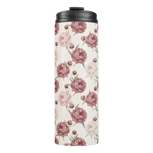 Romantic Blush & Burgundy Peony Floral Pattern Thermosbecher (Vorderseite)
