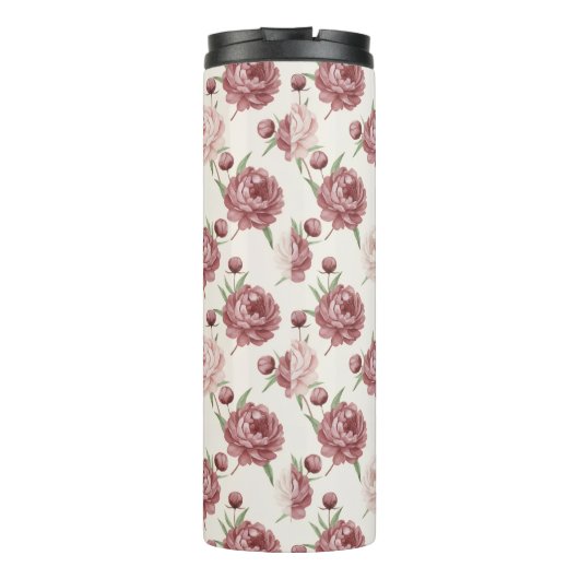 Romantic Blush & Burgundy Peony Floral Pattern Thermosbecher (Rückseite)