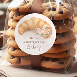 Romantic Blush Croissant Bakery Business Runder Aufkleber
