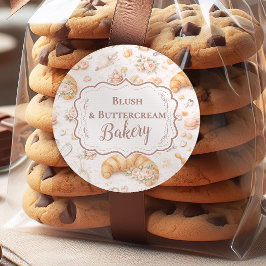 Romantic Blush Croissant Bakery Business Runder Aufkleber
