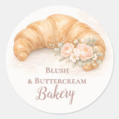 Romantic Blush Croissant Bakery Business Runder Aufkleber (Vorderseite)
