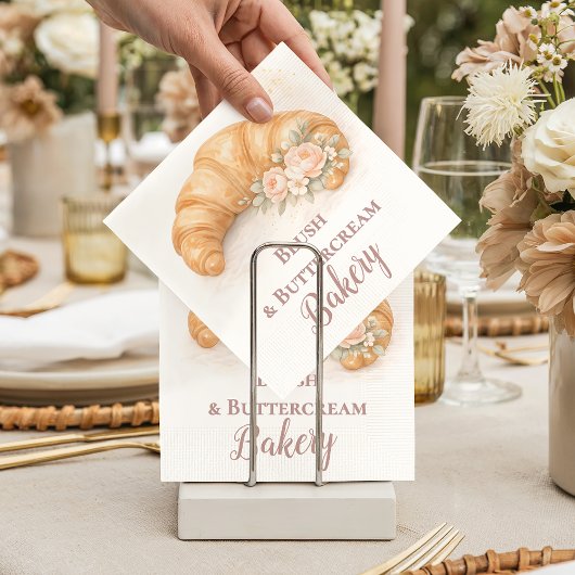 Romantic Blush Croissant Bakery Business Serviette